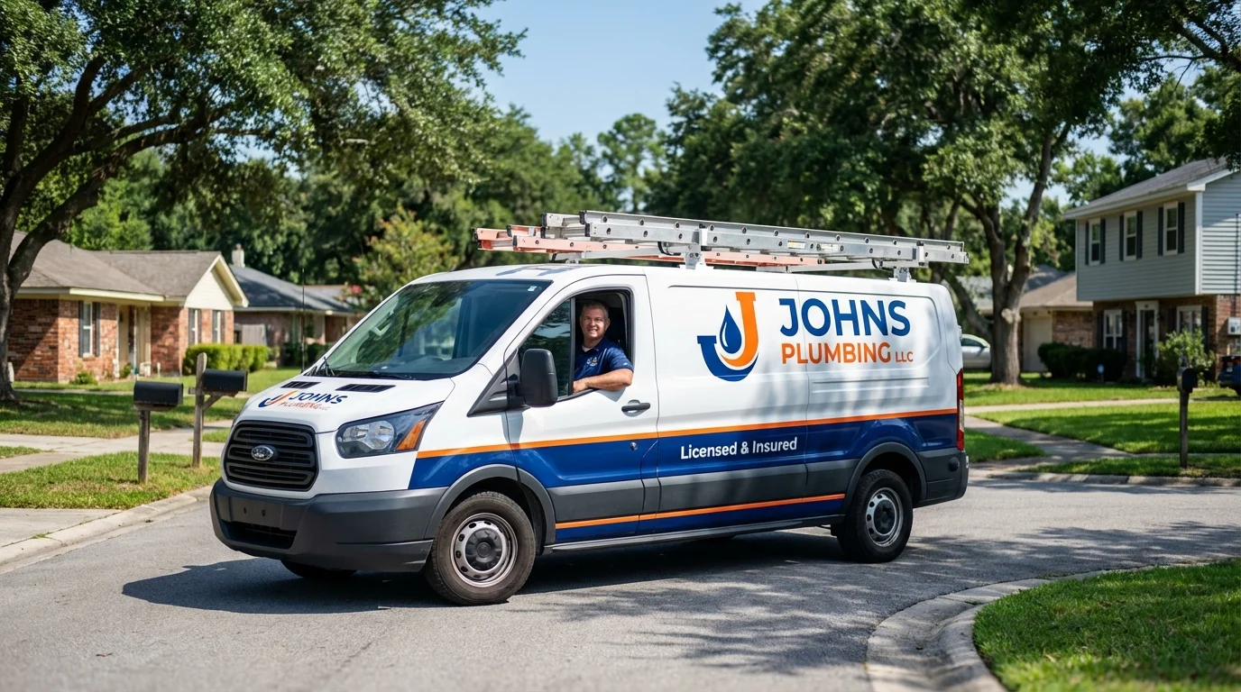 Johns Plumbing LLC service van in Springville, IA