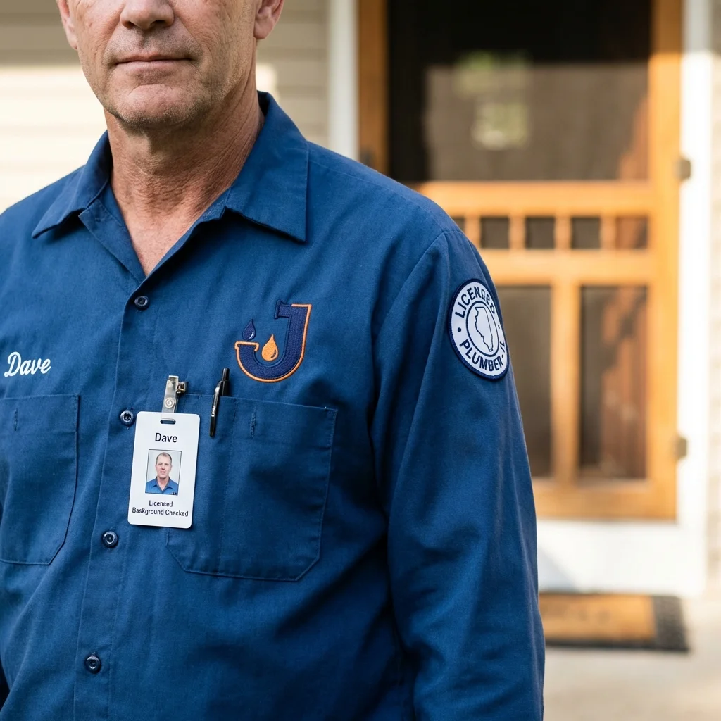 Licensed plumber showing ID badge in Springville, IA