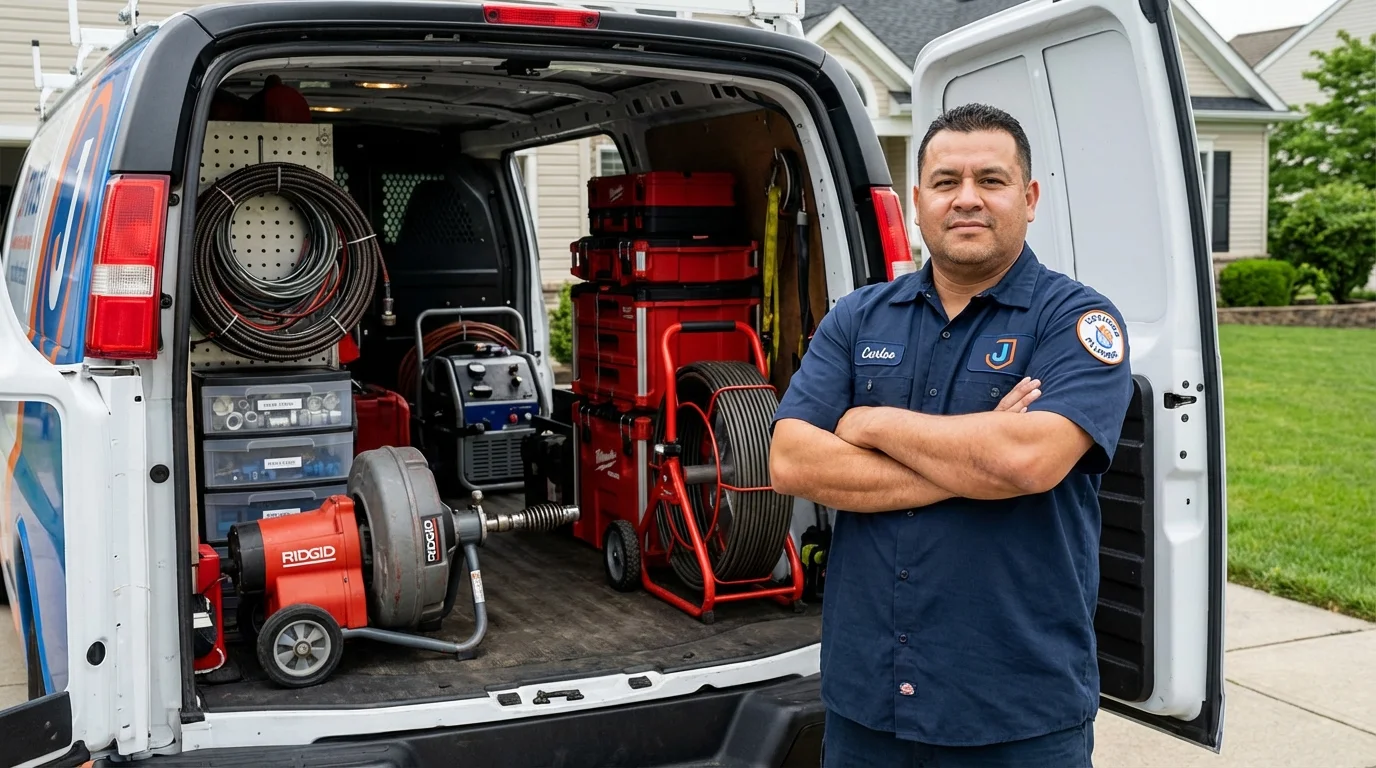 Professional drain cleaning equipment and Johns Plumbing LLC plumber in Springville
