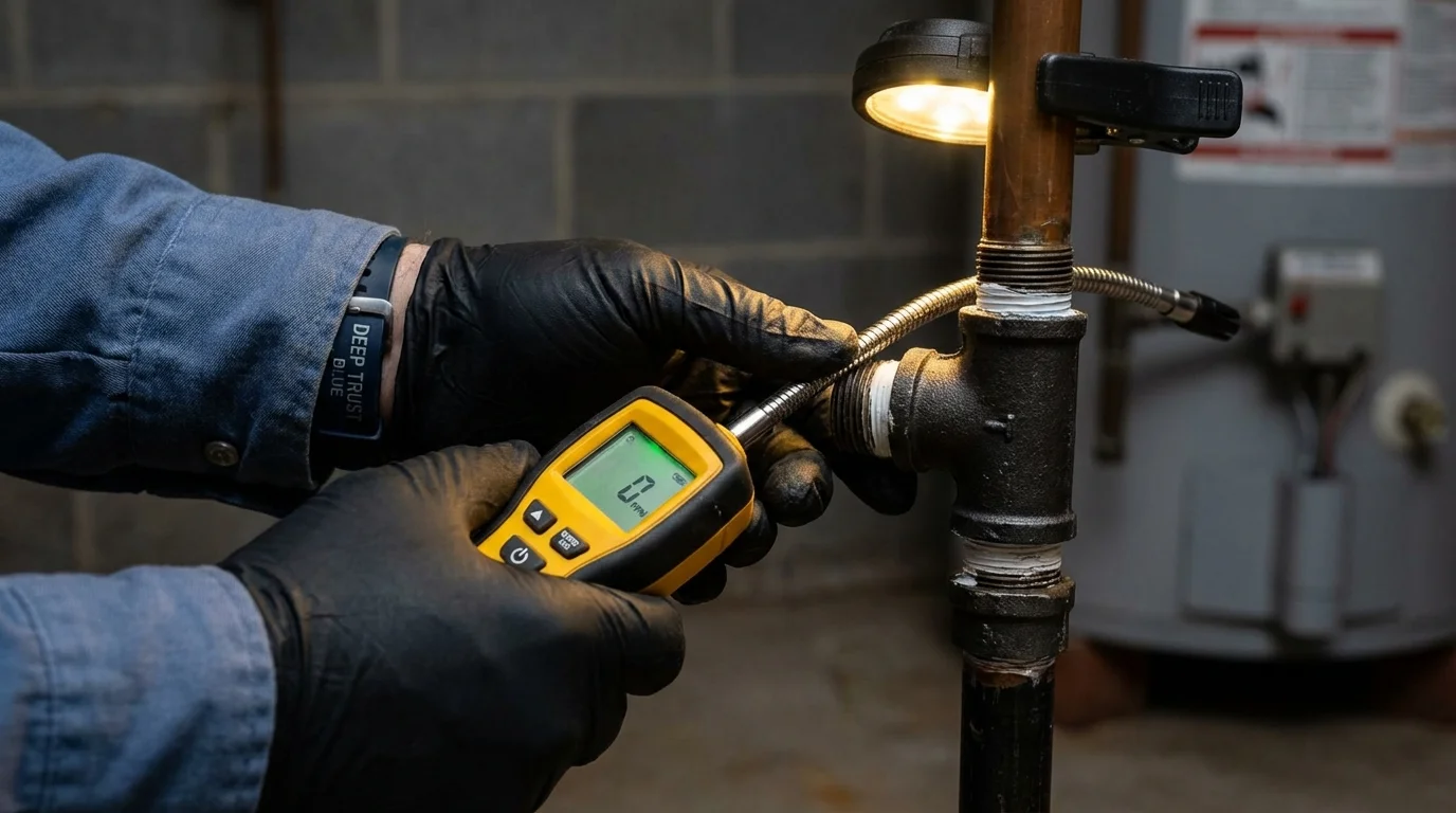 Gas leak detection with electronic sniffer by Johns Plumbing LLC in Springville