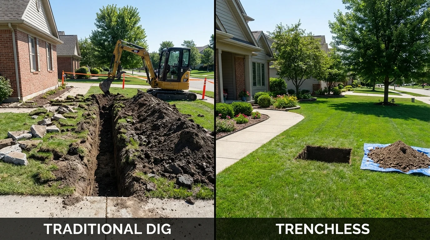 Trenchless sewer repair with minimal yard damage versus traditional excavation in Springville, IA